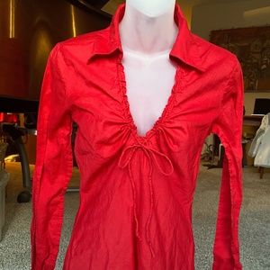 Benetton Long Sleeve Red Flowing Blouse